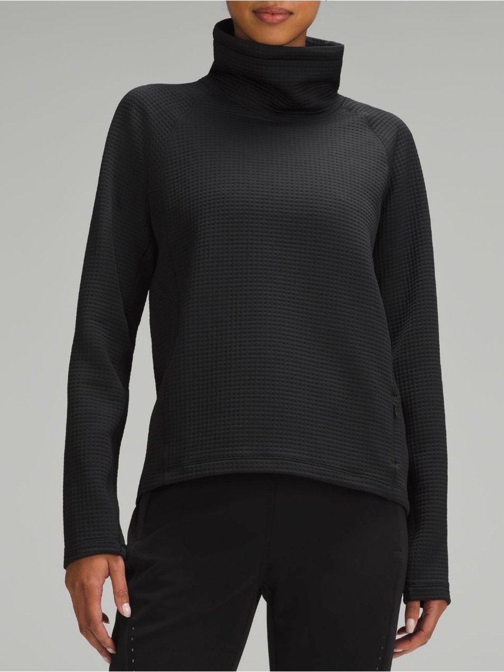 lululemon Waffle-Knit Funnel-Neck Long-Sleeve Shirt Black Size 8